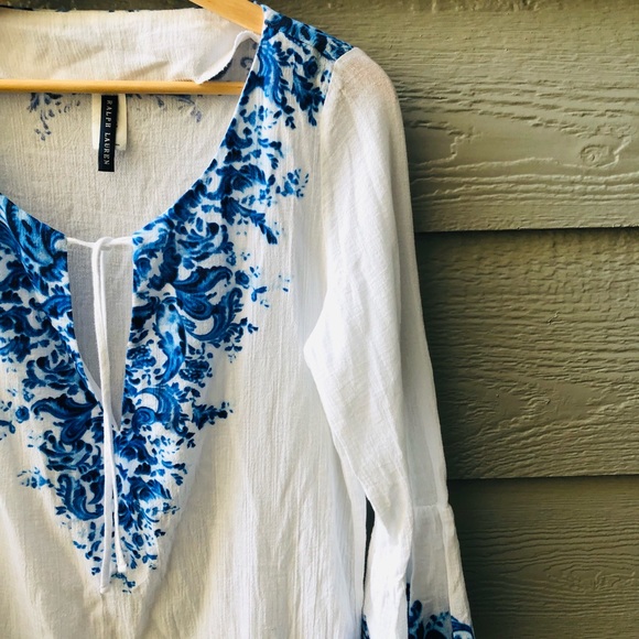 Ralph Lauren Blue Label boho long sleeved white and blue top size Small - Picture 4 of 14